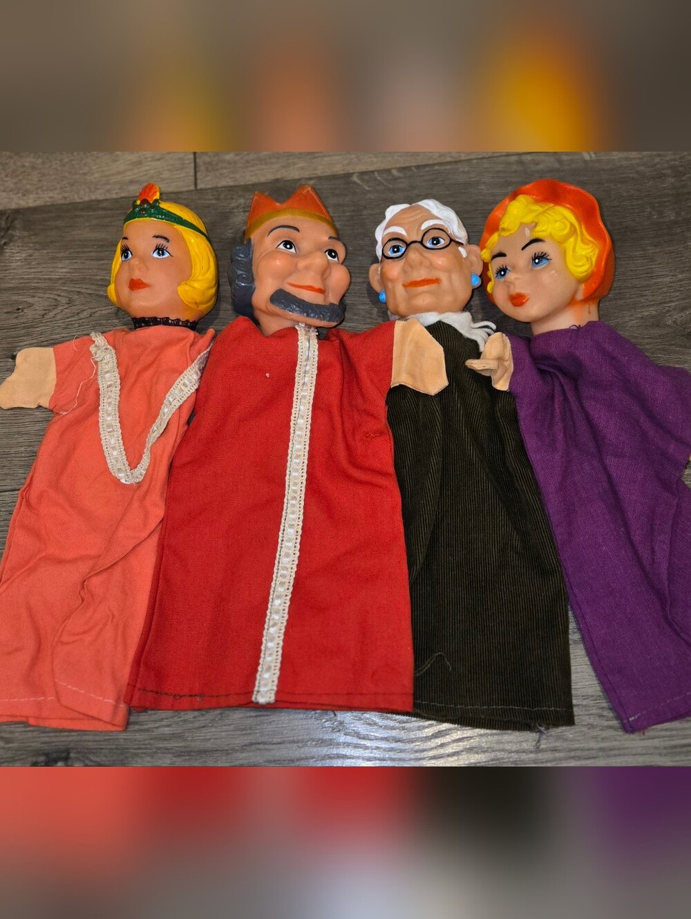 Set of 4 Vintage Hand Puppets - Colorful Character Lot